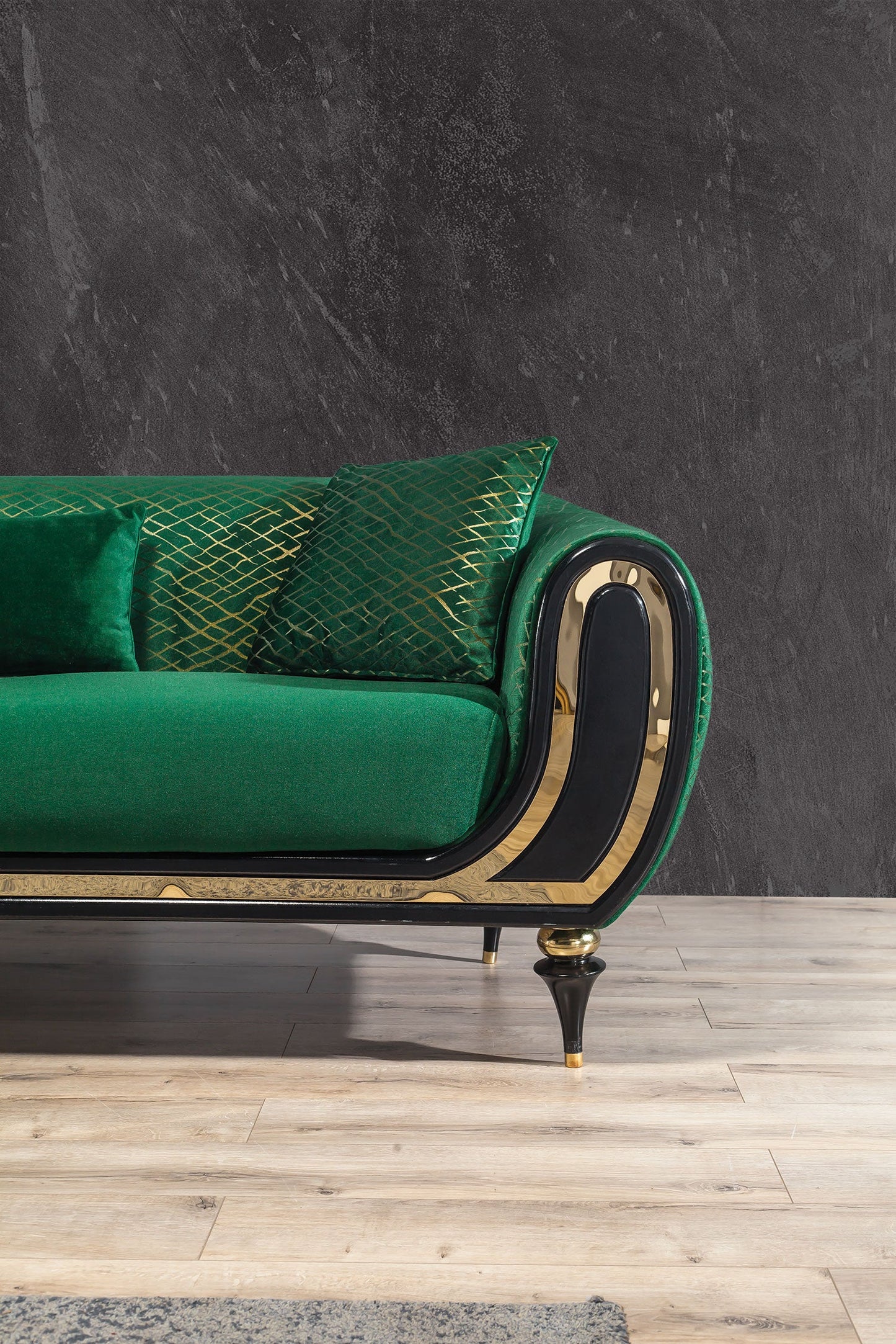 Avalon Sofa & Loveseat - Velvet Upholstery - Forest Green