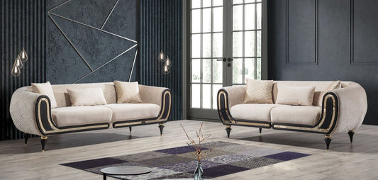 Avalon Sofa & Loveseat - Velvet Upholstery - Cream