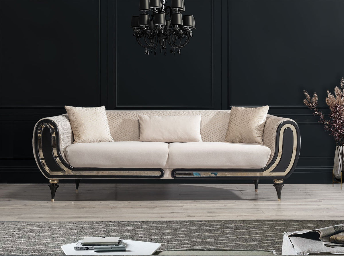 Avalon Sofa & Loveseat - Velvet Upholstery - Cream