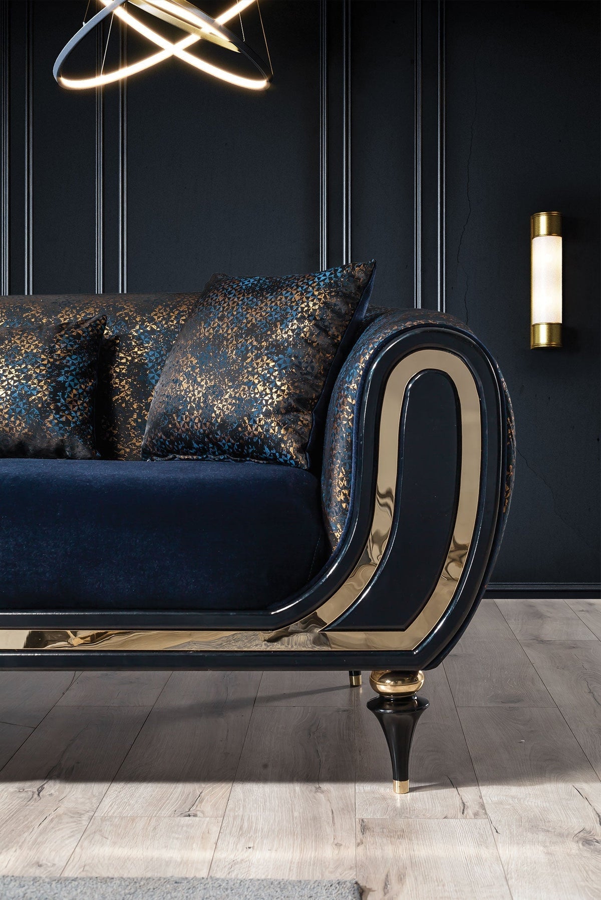 Avalon Sofa & Loveseat - Velvet Upholstery - Navy Blue