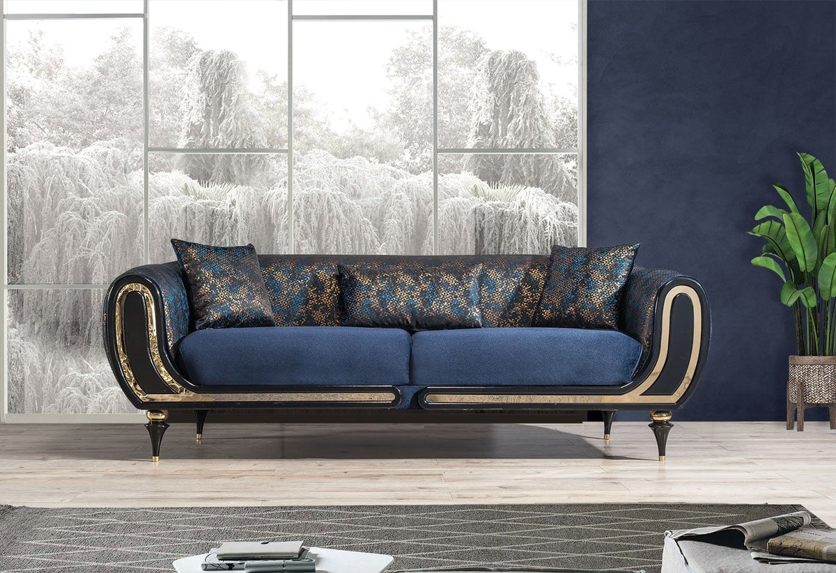 Avalon Sofa & Loveseat - Velvet Upholstery - Navy Blue