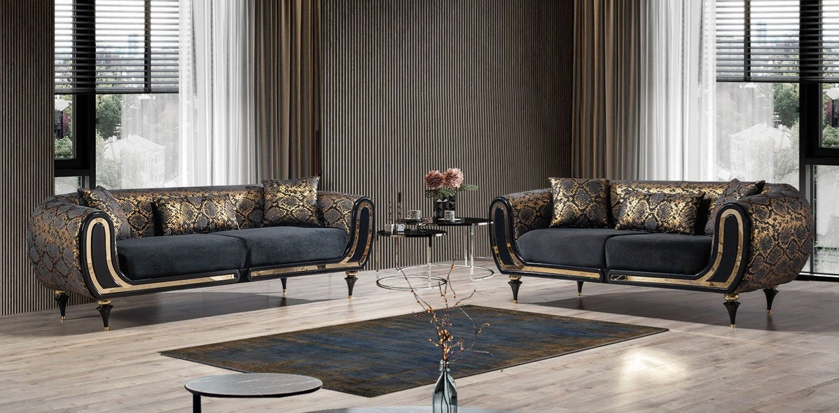 Avalon Sofa & Loveseat - Velvet Upholstery - Black