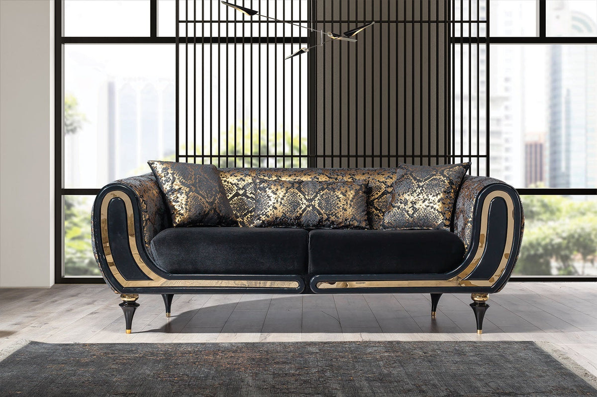 Avalon Sofa & Loveseat - Velvet Upholstery - Black