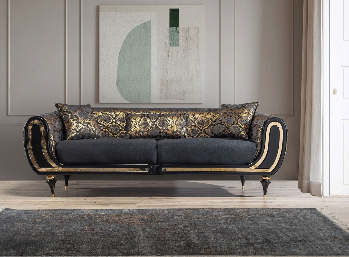 Avalon Sofa & Loveseat - Velvet Upholstery - Black