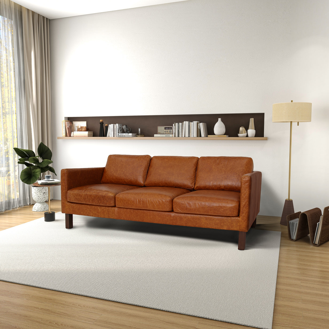 Memphis Waxy Cognac Genuine Leather Sofa