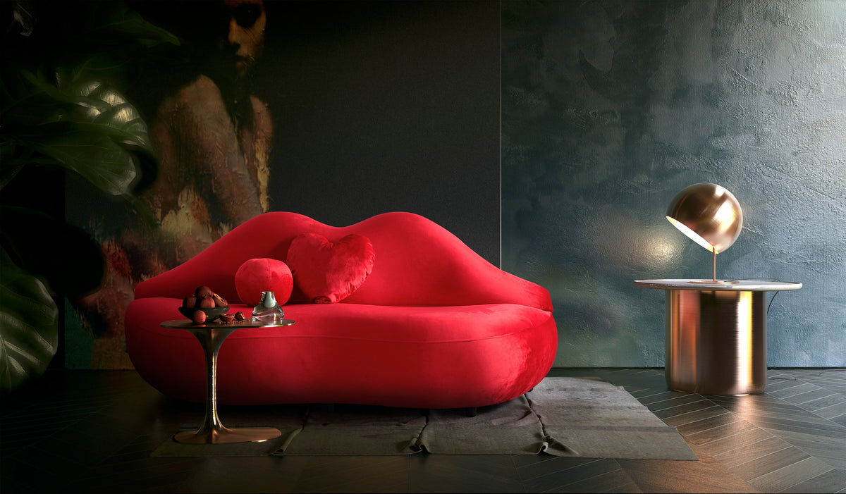 Lips Red Boucle Loveseat