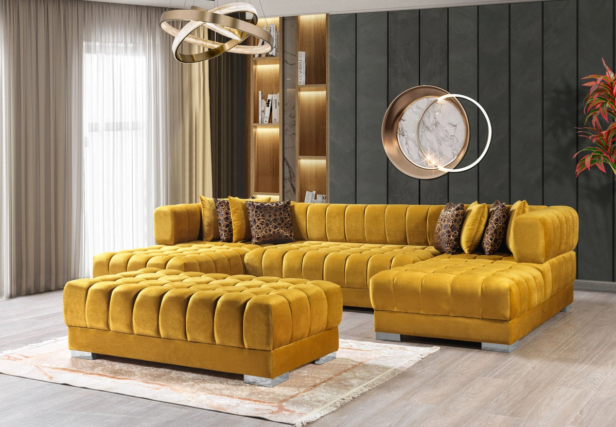 Ariana Velvet Mustard Double Chaise 138" Sectional