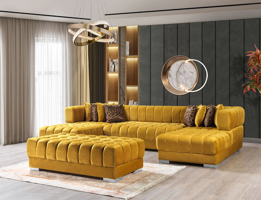 Ariana Velvet Mustard Double Chaise 138" Sectional