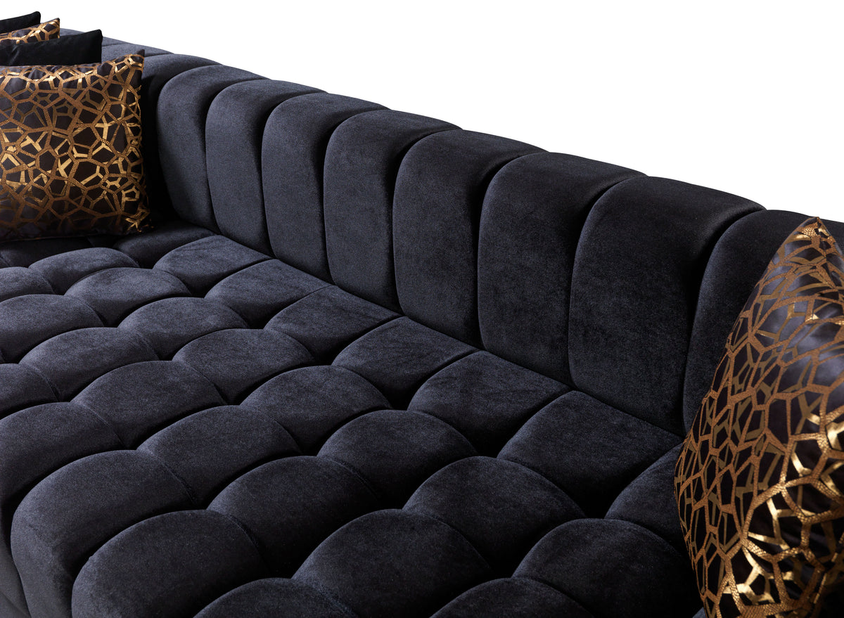 Ariana Velvet Black Double Chaise 138" Sectional