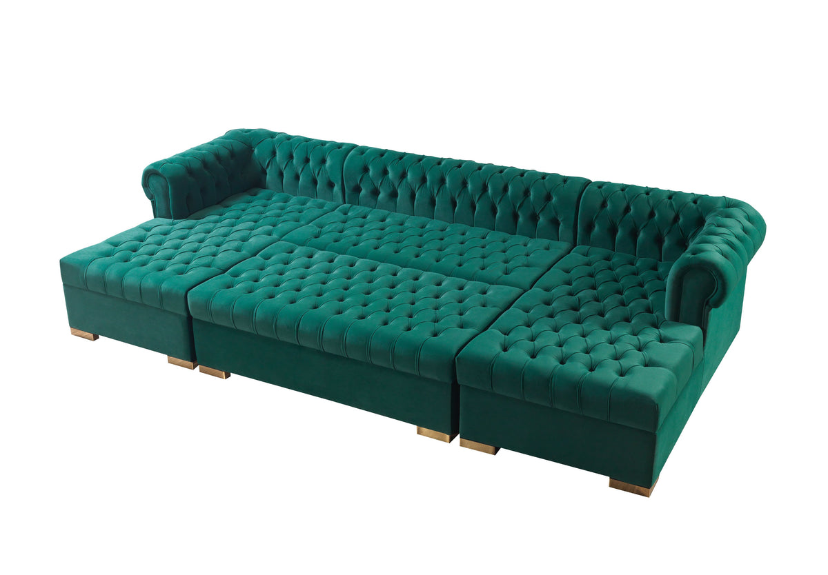 Lauren Green Velvet Rectangle Ottoman