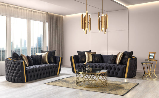 Fanci Black Velvet Sofa & Loveseat