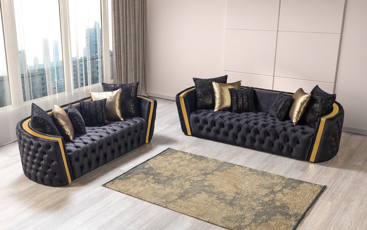 Fanci Black Velvet Sofa & Loveseat