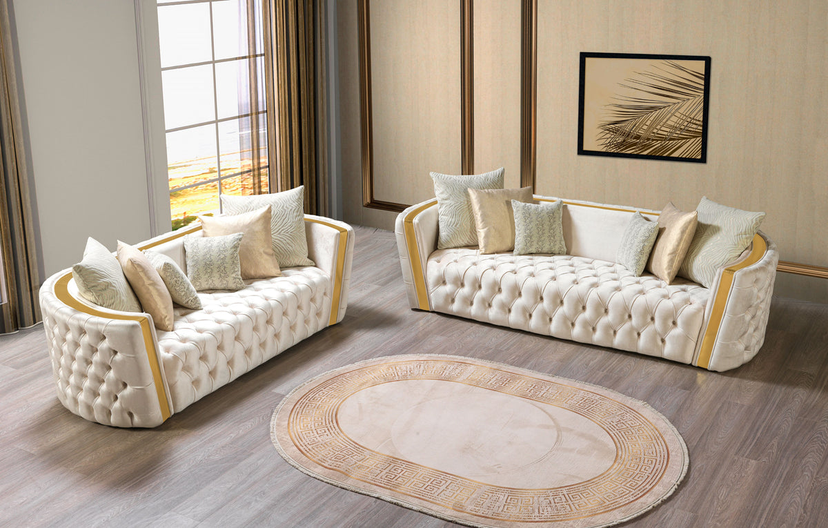 Fanci Ivory Velvet Sofa & Loveseat