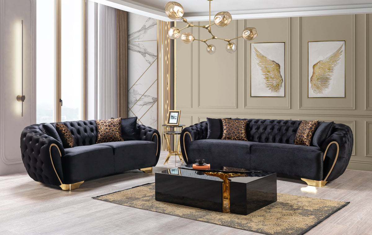 Victoria Black Velvet Sofa & Loveseat