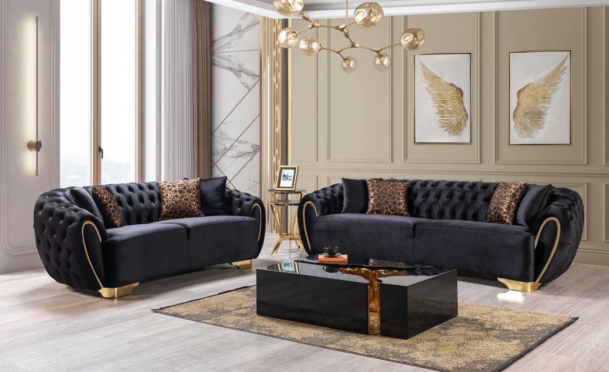 Victoria Black Velvet Sofa & Loveseat