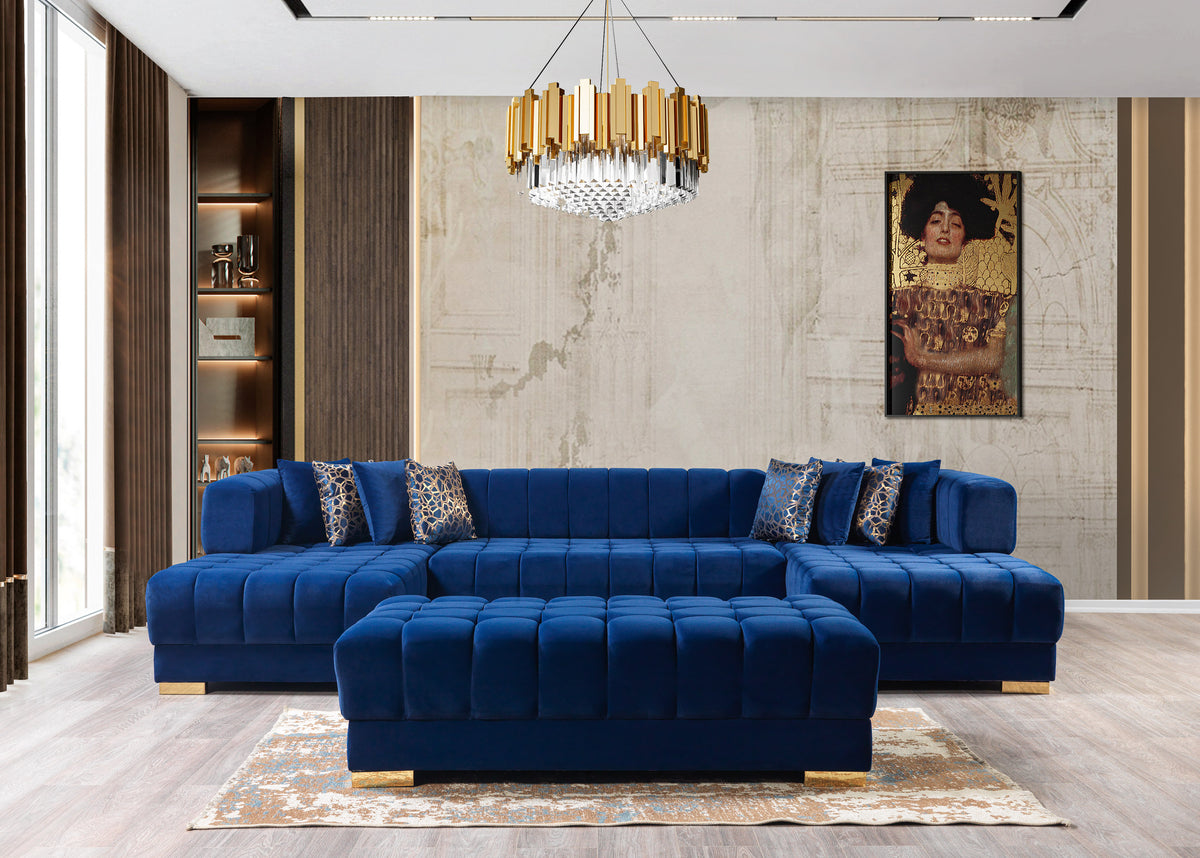 Ariana Velvet Blue Double Chaise 138" Sectional