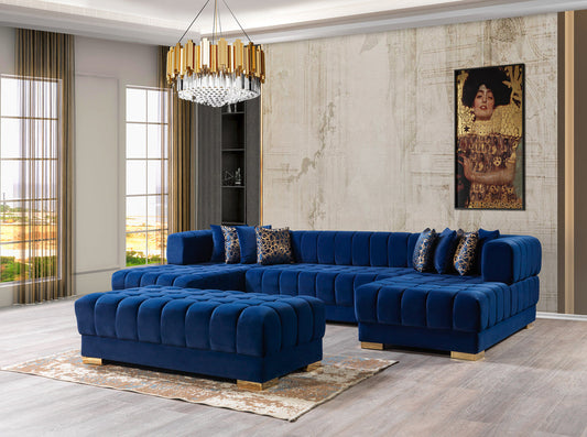 Ariana Velvet Blue Double Chaise 138" Sectional