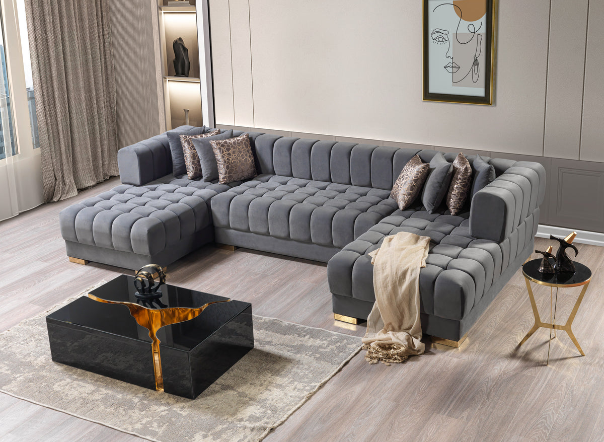 Ariana Velvet Gray Double Chaise 138" Sectional