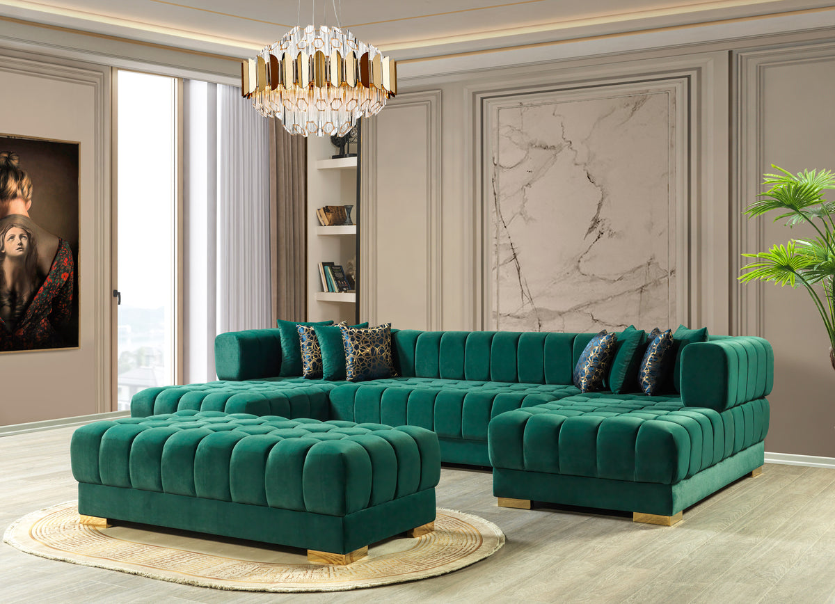 Ariana Velvet Green Double Chaise 138" Sectional