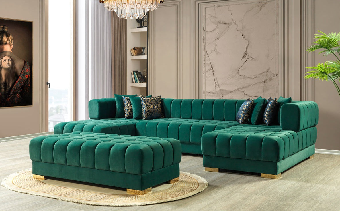 Ariana Velvet Green Double Chaise 138" Sectional