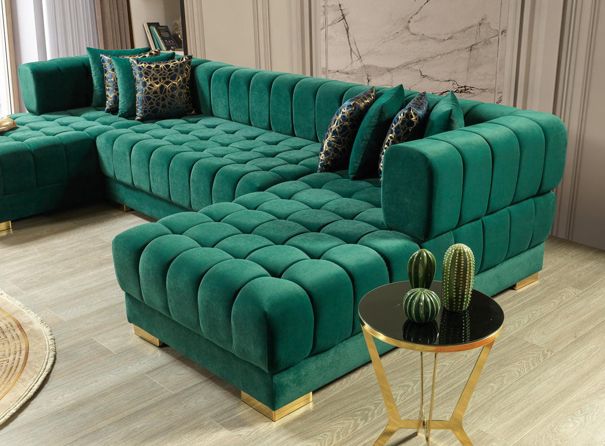 Ariana Velvet Green Double Chaise 138" Sectional