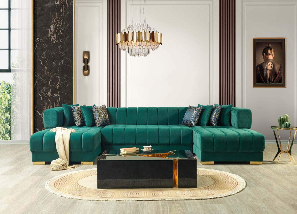 Ariana Velvet Green Double Chaise 138" Sectional