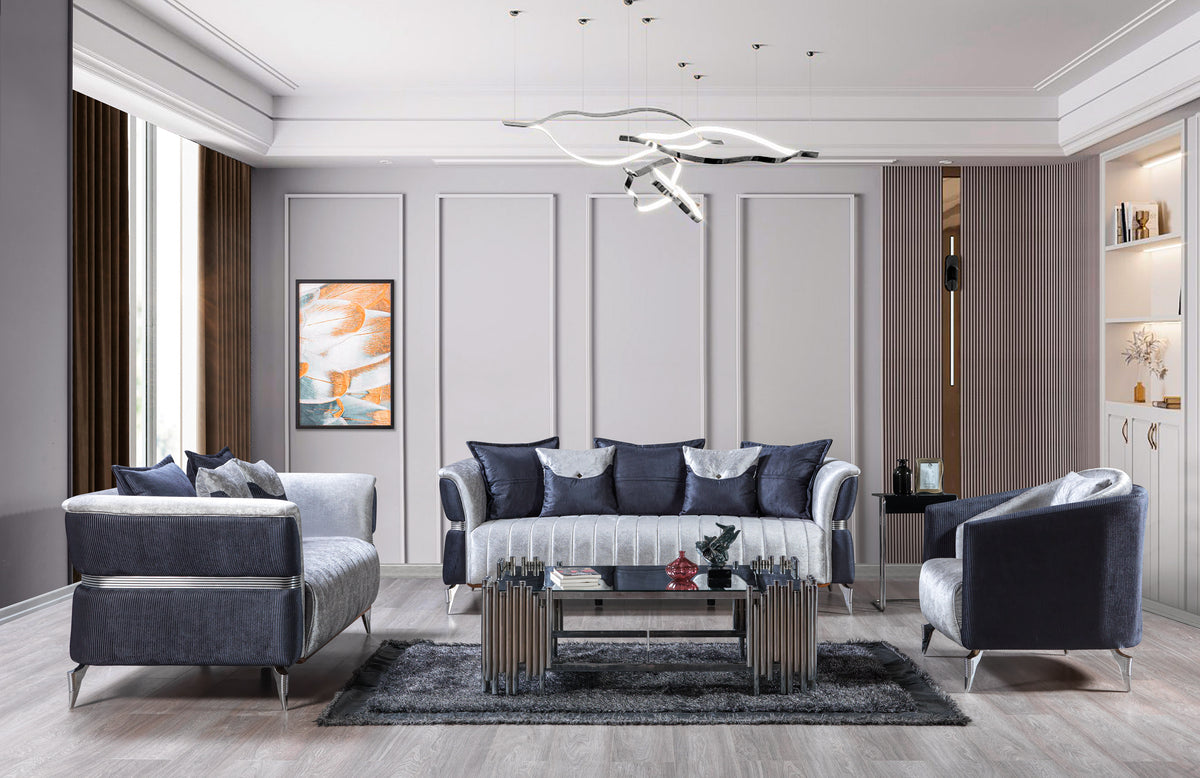 Leina Silver-Gray Velvet Sofa & Loveseat