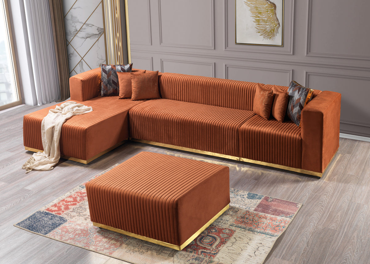 Juliana Orange Velvet 4-Piece 140" Sectional