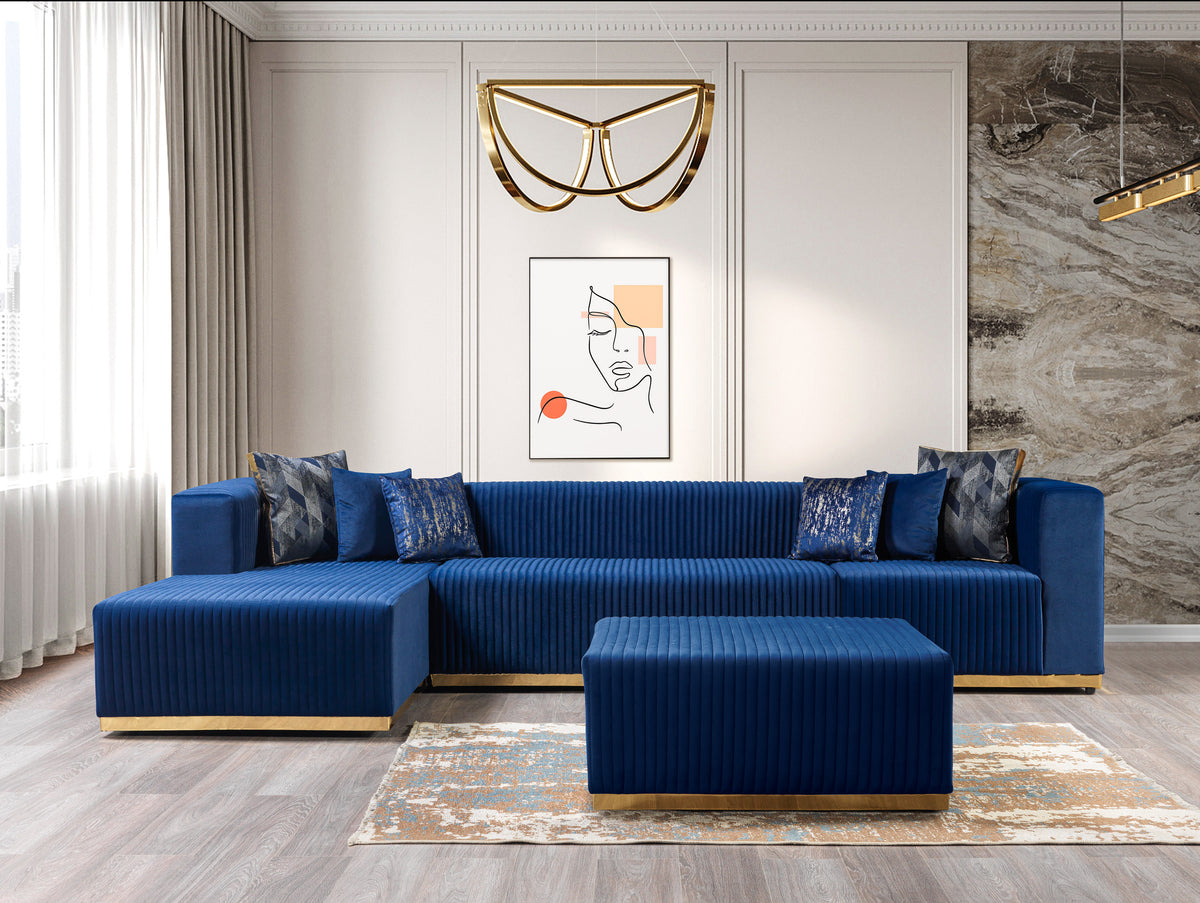 Juliana Blue Velvet 4-Piece 140" Sectional