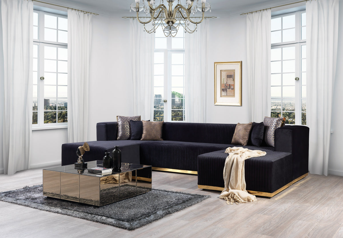 Juliana Black Velvet 4-Piece 140"Sectional