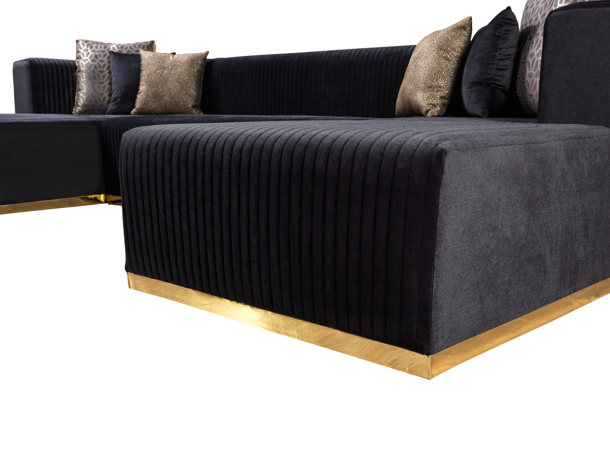 Juliana Black Velvet 4-Piece 140"Sectional