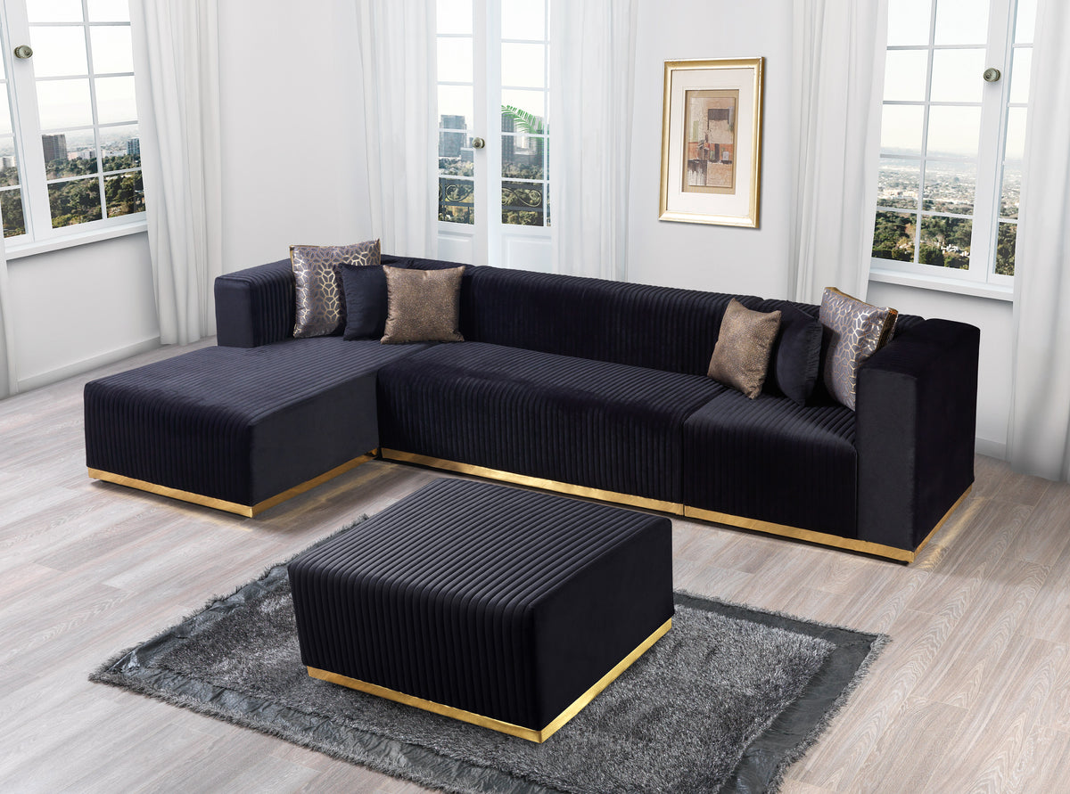 Juliana Black Velvet 4-Piece 140"Sectional