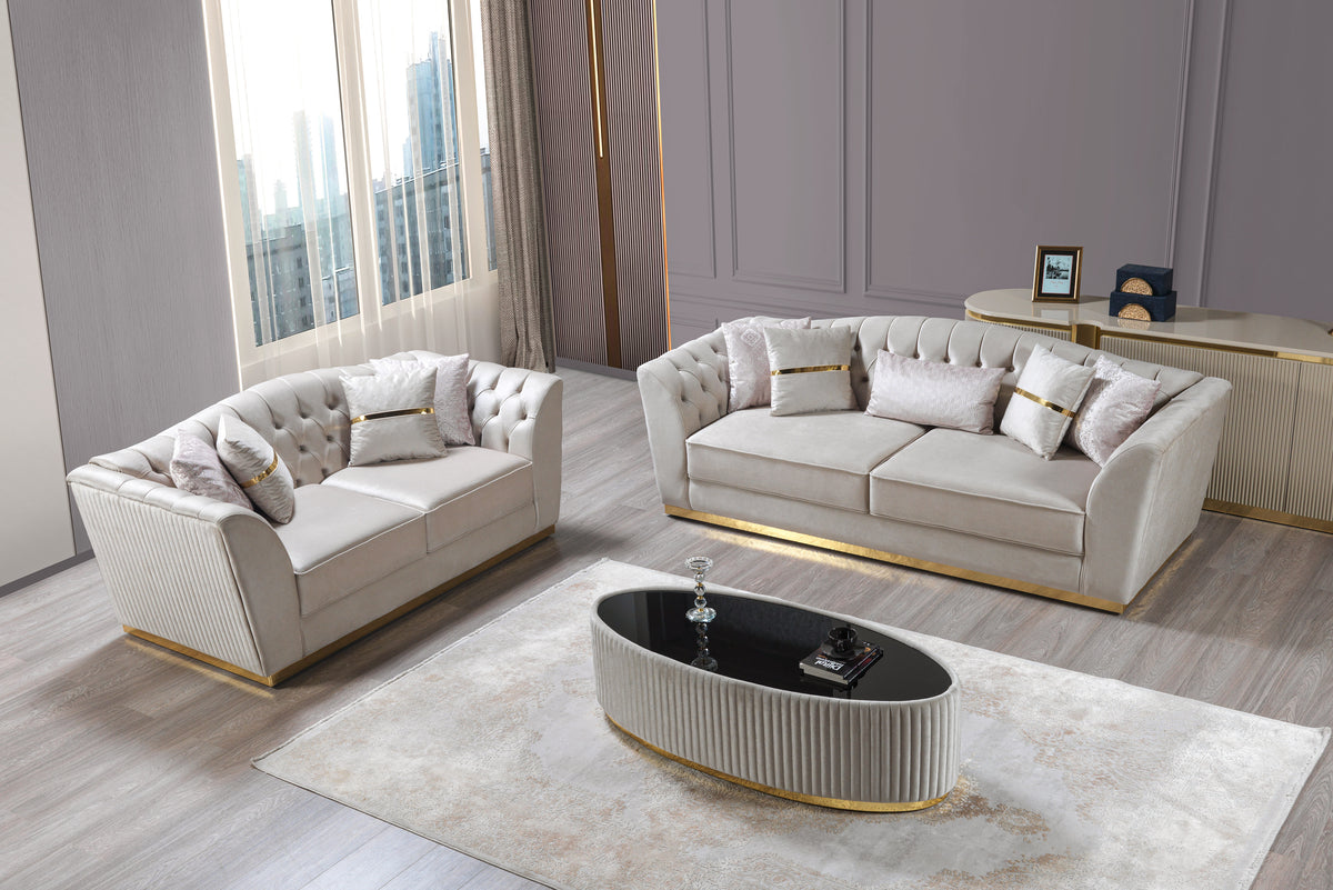 Milena Ivory/Gold Velvet Sofa & Loveseat