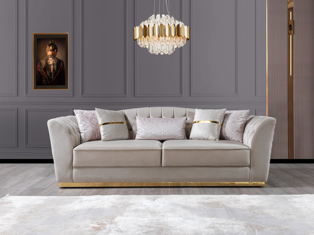 Milena Ivory/Gold Velvet Sofa & Loveseat