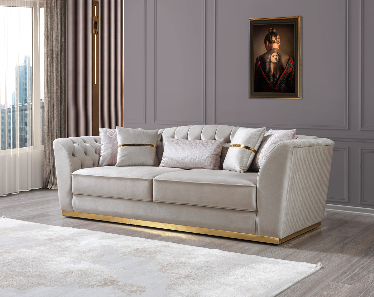 Milena Ivory/Gold Velvet Sofa & Loveseat