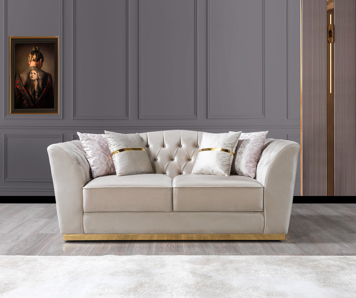 Milena Ivory/Gold Velvet Sofa & Loveseat