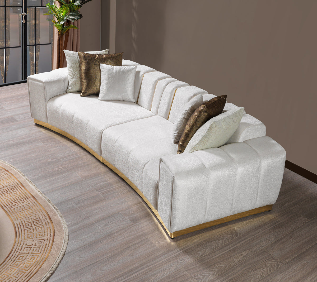 Michelle Ivory Velvet Curved 118" Sectional