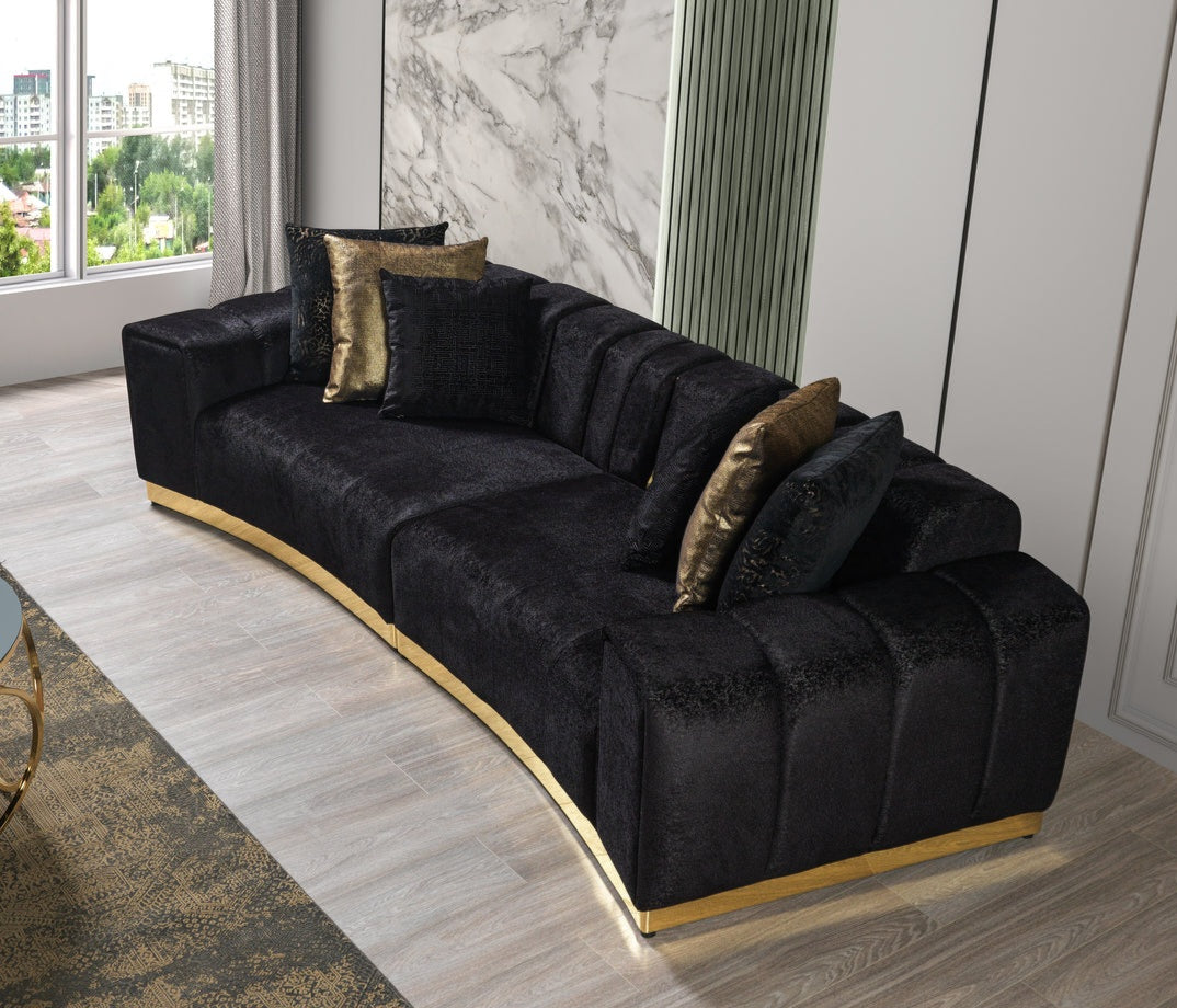 Michelle Black Velvet Curved 118" Sectional