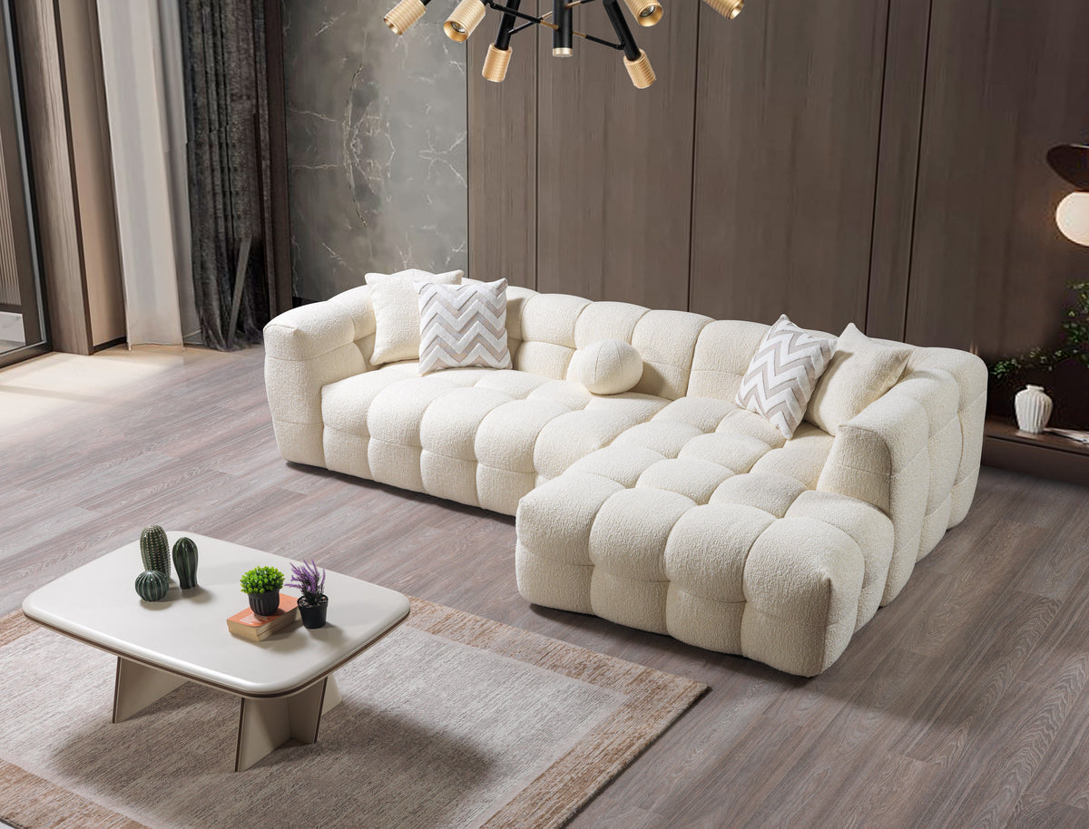 Ivy Ivory Boucle RAF 110"Sectional