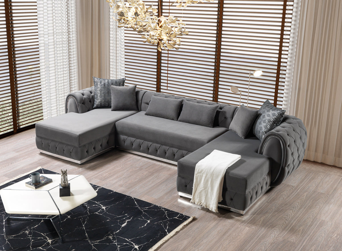 Jessie Velvet Gray Double Chaise 138" Sectional