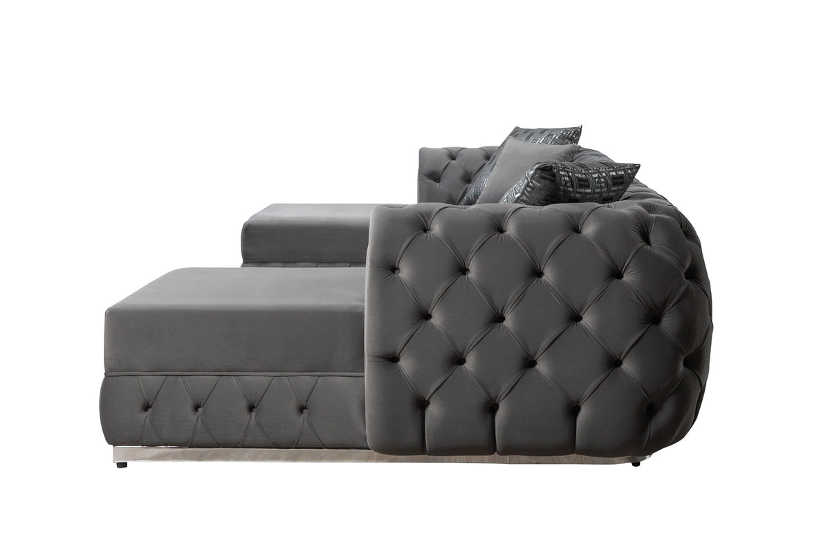 Jessie Velvet Gray Double Chaise 138" Sectional