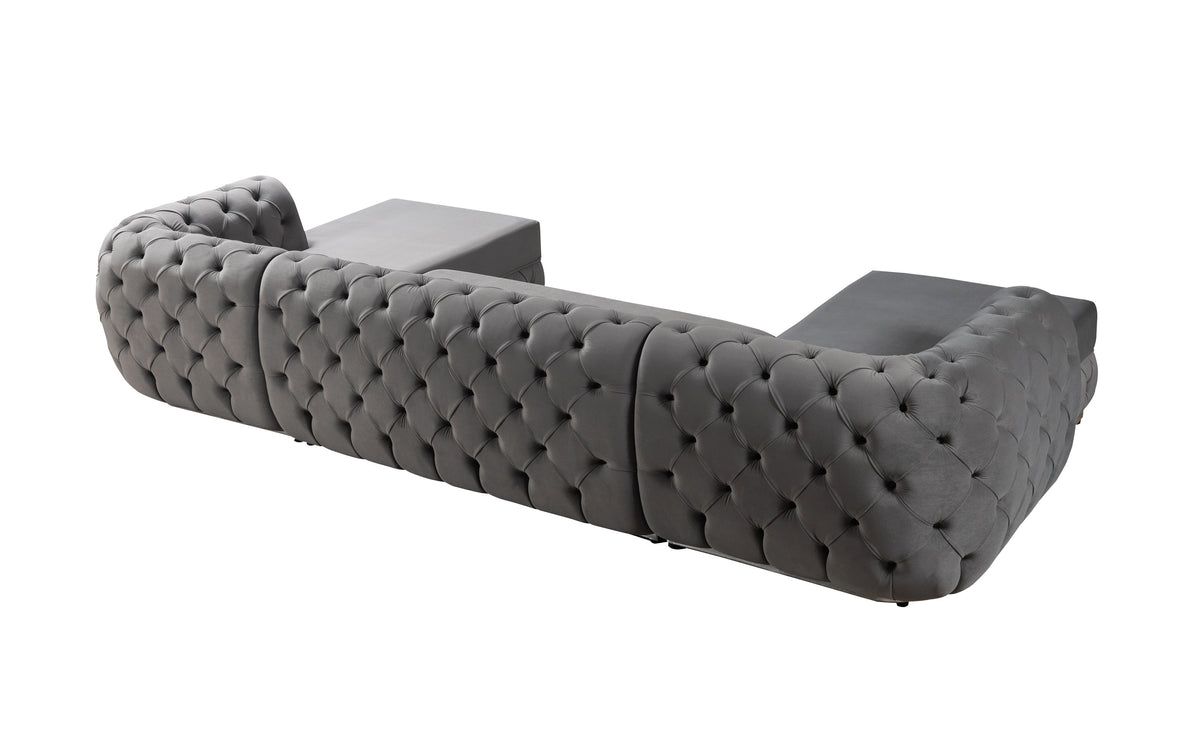 Jessie Velvet Gray Double Chaise 138" Sectional