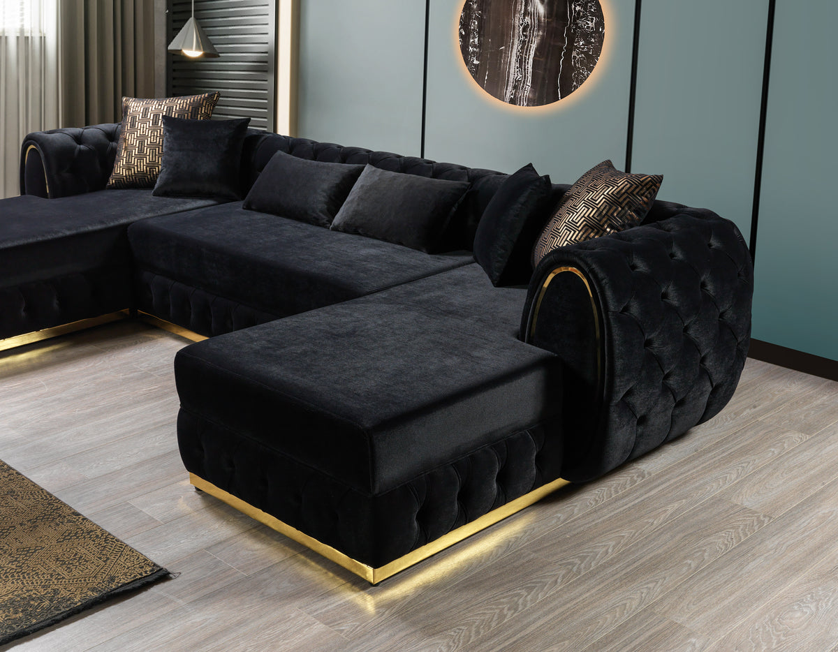 Jessie Velvet Black Double Chaise 138" Sectional