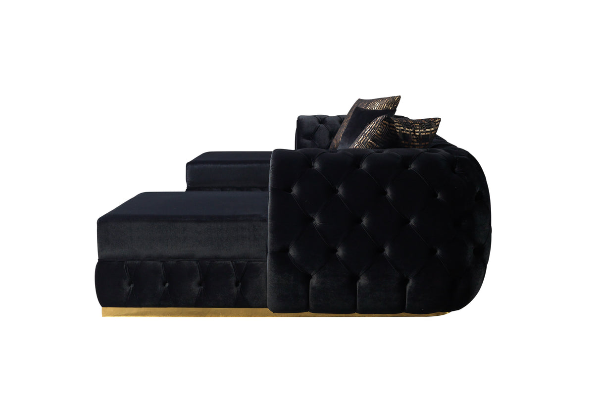 Jessie Velvet Black Double Chaise 138" Sectional