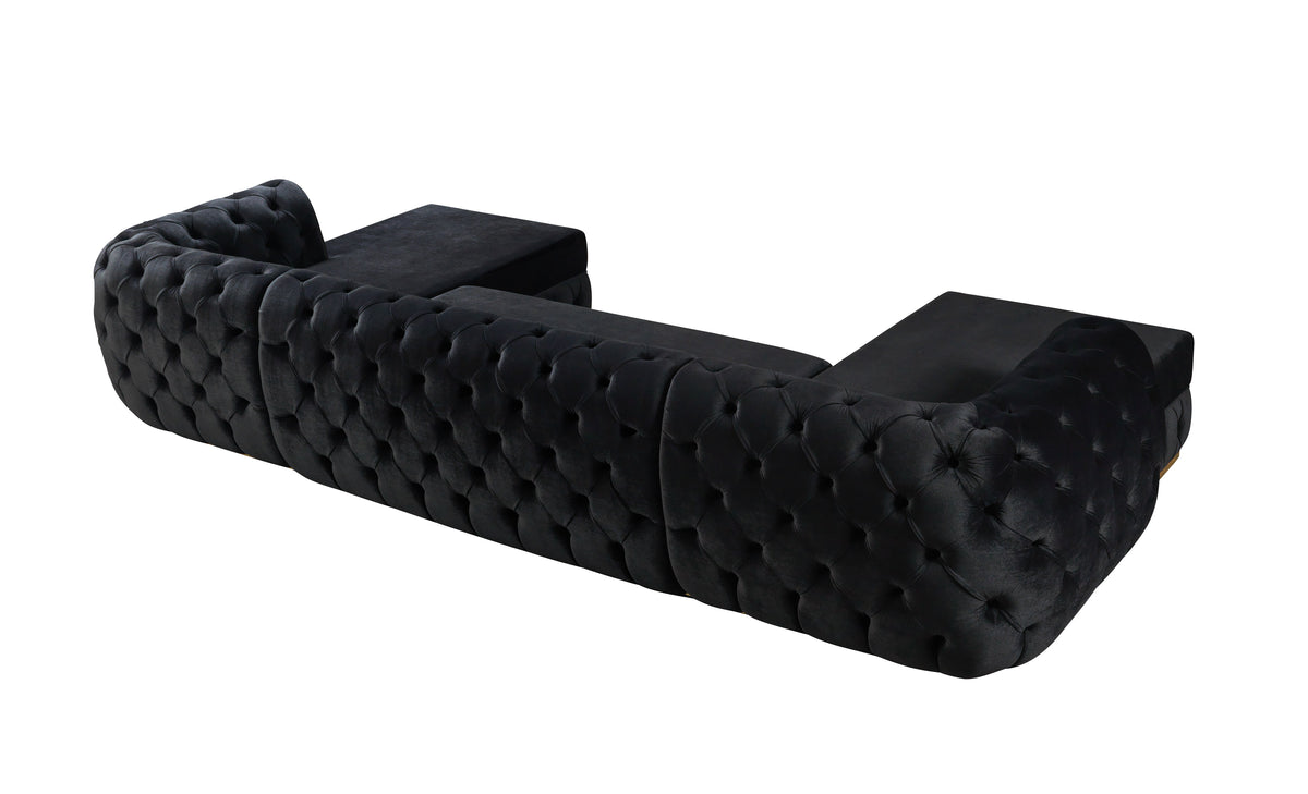 Jessie Velvet Black Double Chaise 138" Sectional