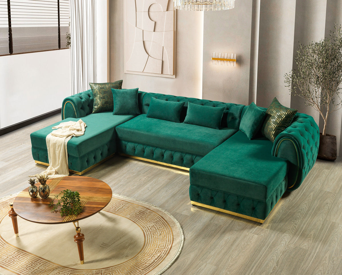 Jessie Velvet Green Double Chaise 138" Sectional