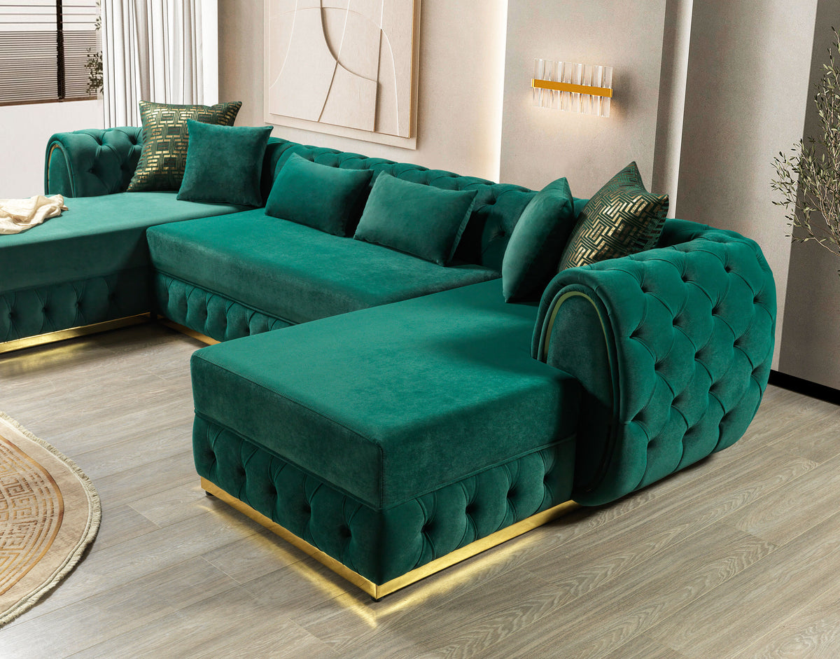 Jessie Velvet Green Double Chaise 138" Sectional