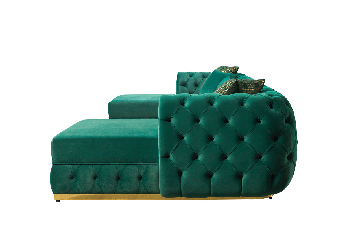 Jessie Velvet Green Double Chaise 138" Sectional