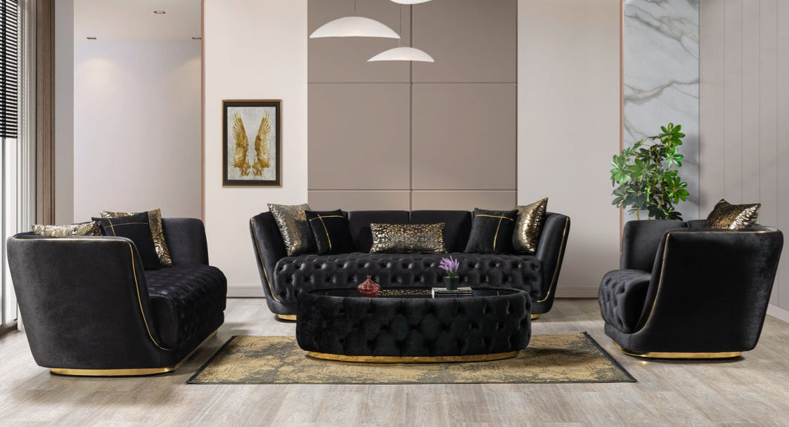 Daphne Black Velvet Sofa & Loveseat