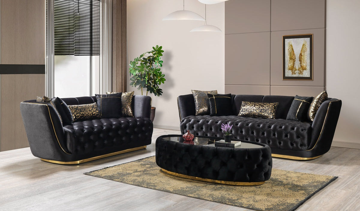 Daphne Black Velvet Sofa & Loveseat